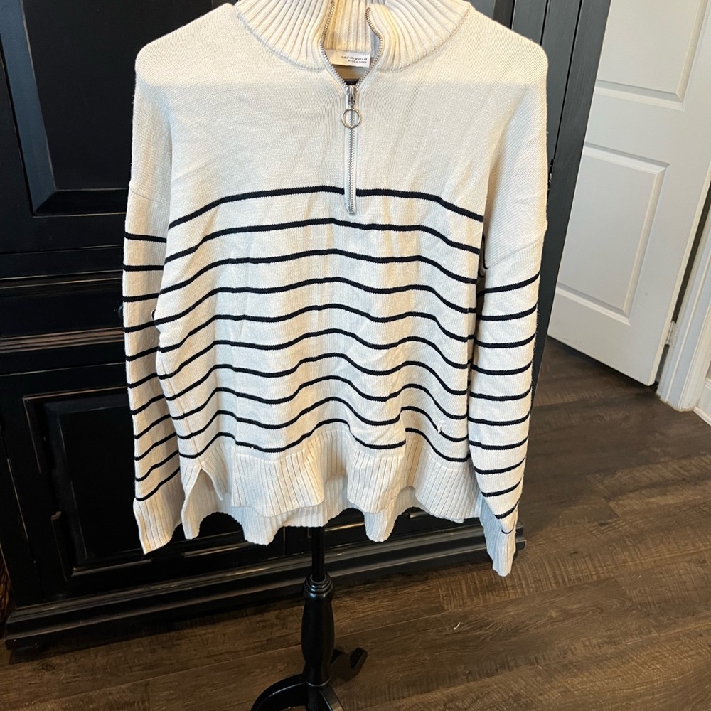 Striped Half-Zip Sweater - Cream and Black
